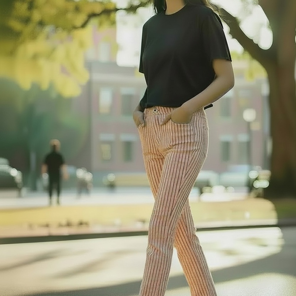 Rare Lee Alike pinstripe jeans peachy pink charcoal stripe Y2K style waist 30”